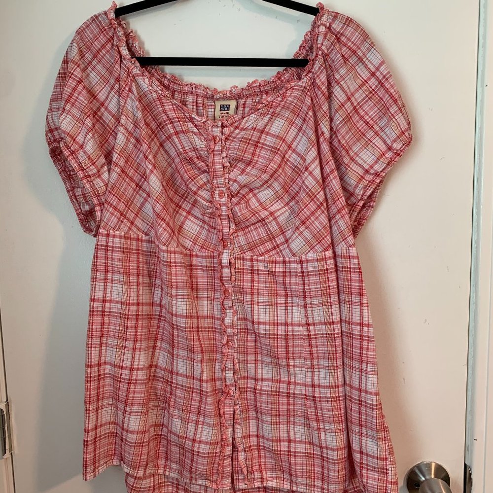 Faded Glory Madras Print Women's Top